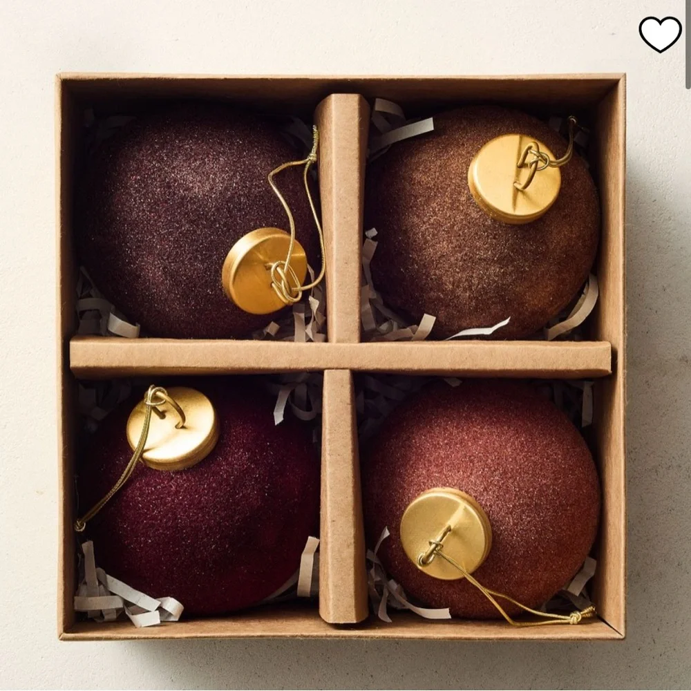 West Elm | Large Flocked Ball Ornaments (Set of 4) - Warm Tones